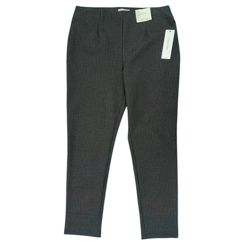 Calvin Klein Women's Houndstooth Pull-on Career Pants Stretch Sz 14 Black Multi